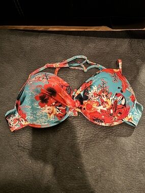 RELLECIGA Teal & Red Floral Underwire Bikini Top